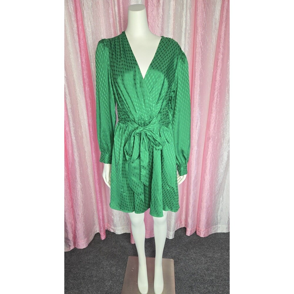Express Green Embossed Silky Wrap Midi Elastic Waist Dress Size Medium